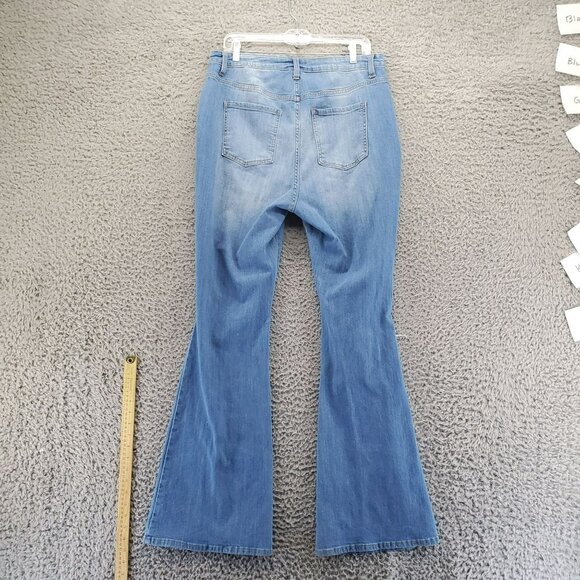 Fashion Nova Jeans Womens 16 Blue Distressed Flare High Waist Stretch Denim - Picture 9 of 10